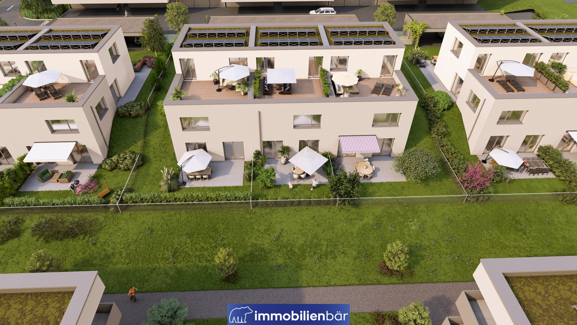 BELVARIA - Ensemble - Reihenhaus mit Dachterrasse, Garten und Doppelcarport