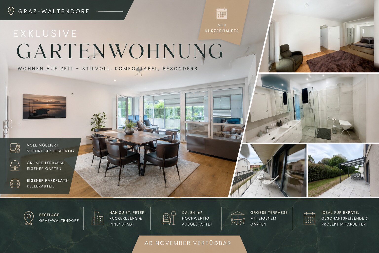 Exklusive Gartenwohnung in Graz-Waltendorf | Voll möbliert | Kurzzeitmiete
