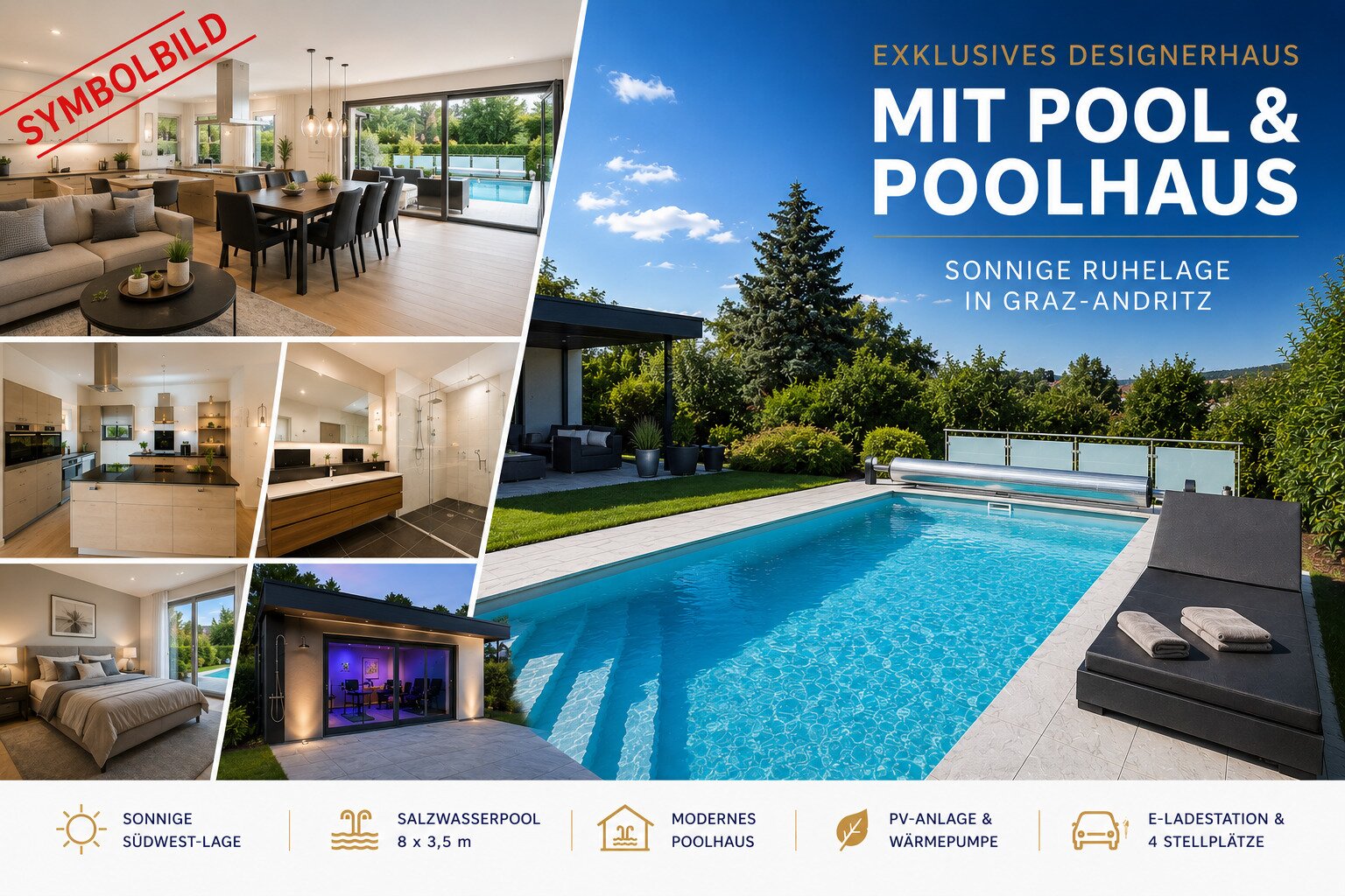 Exklusives Designerhaus mit Pool & Poolhaus in sonniger Ruhelage von Graz-Andritz