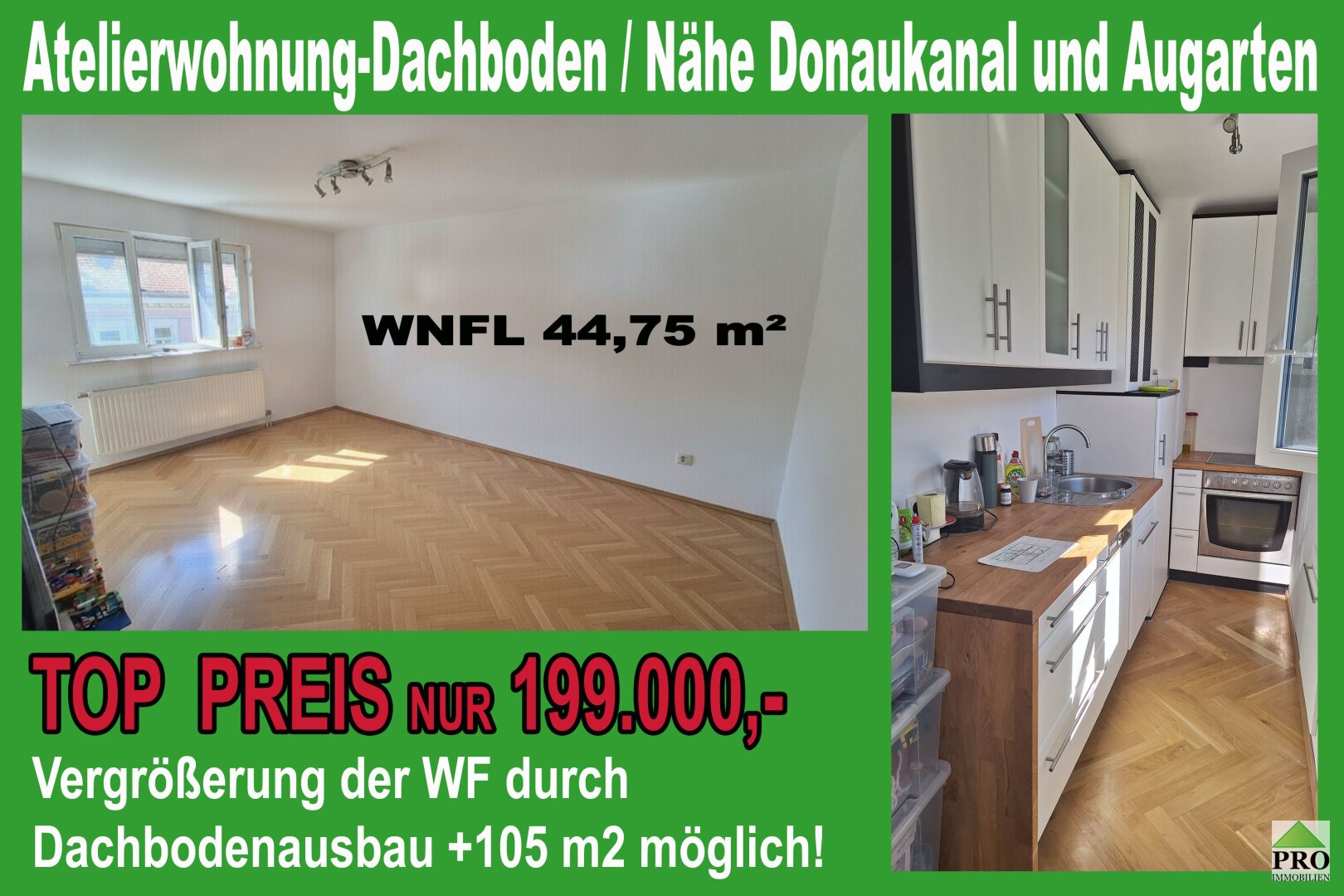 Vollrenovierte sonnige Dachgeschoßwohnung. Potential zur Erweiterung des Rohdachbodens/Nähe Donaukanal und Augarten