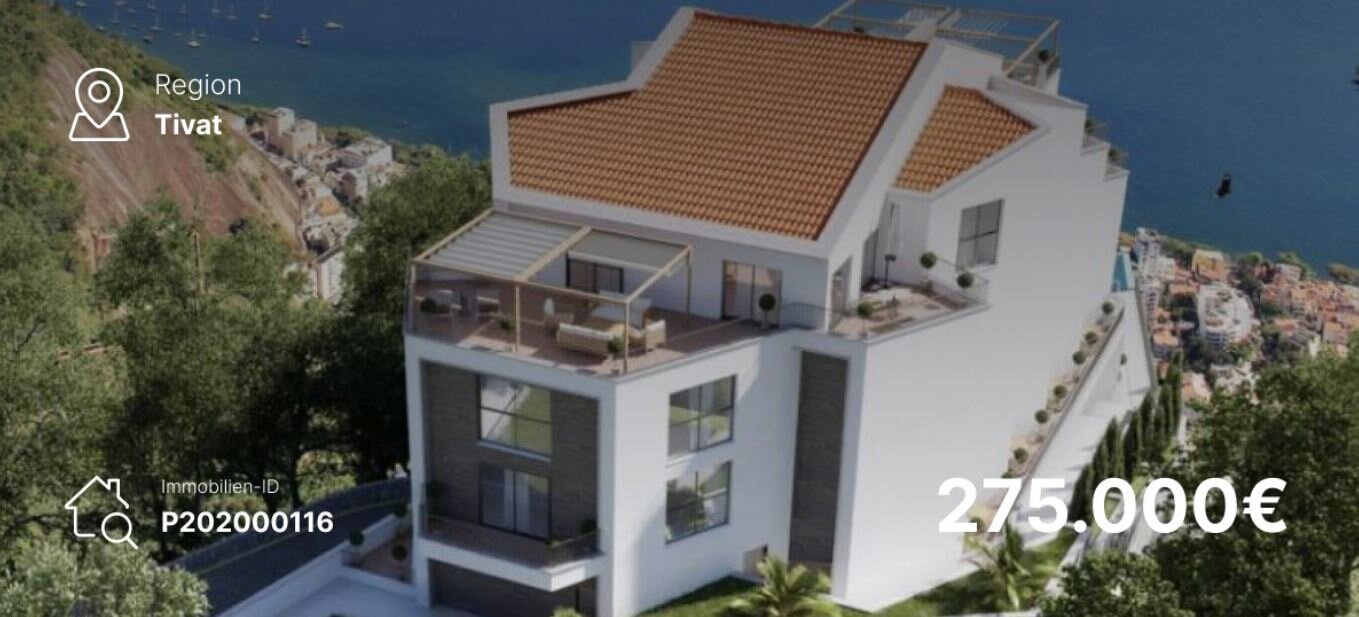 MONTENEGRO !                                    Schönes Penthouse mit zwei Terrassen, Berg- und malerischem Meerblick