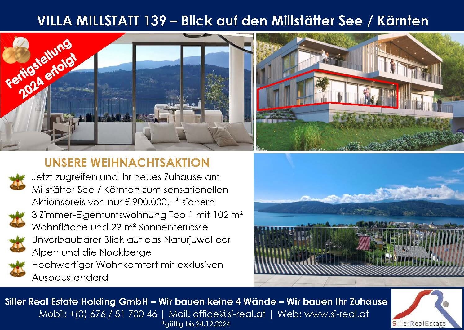 WEIHNACHTSAKTION - Exklusive Seeblick-Wohnung in Kärnten mit Parkett, Terrasse & Luxusausstattung für € 900.000,-