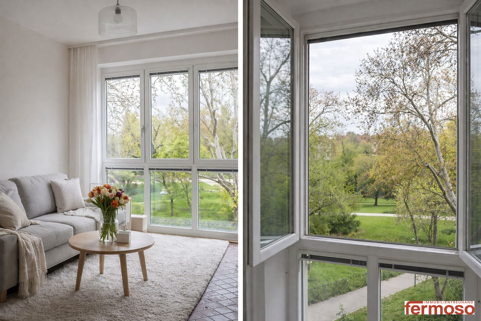 Helle 4-Zimmer-Wohnung (ca. 93 m²) mit Loggia und Parkblick.  Master-Schlafzimmer mit eigenem Badezimmer.